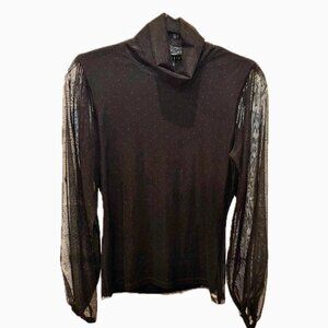 Sanctuary Sheer Black Mesh Top Long Sleeves Smocked Turtleneck Versatile Style S